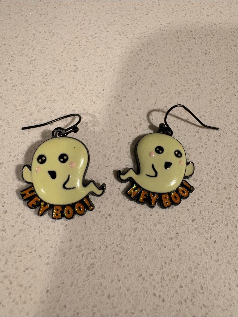 Cute Glow Ghost 'Hey Boo!' Kids Earrings - Pale Green